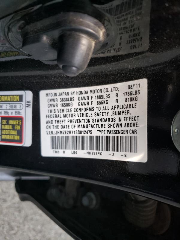 2011 HONDA INSIGHT EX JHMZE2H71BS012475