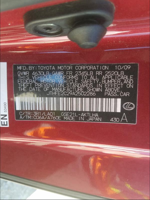 2010 LEXUS IS 350 JTHFE2C29A2502286