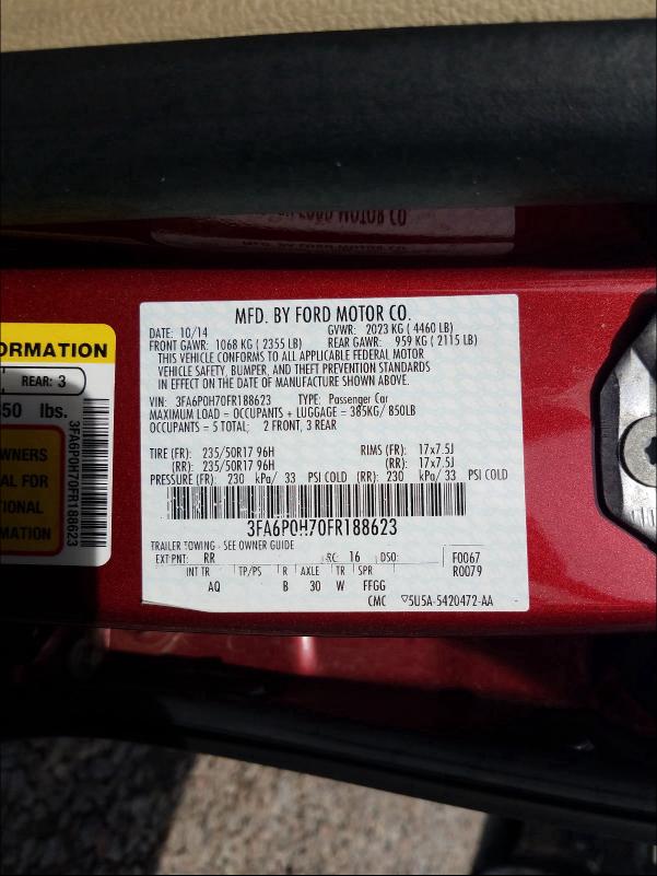 2015 FORD FUSION SE 3FA6P0H70FR188623
