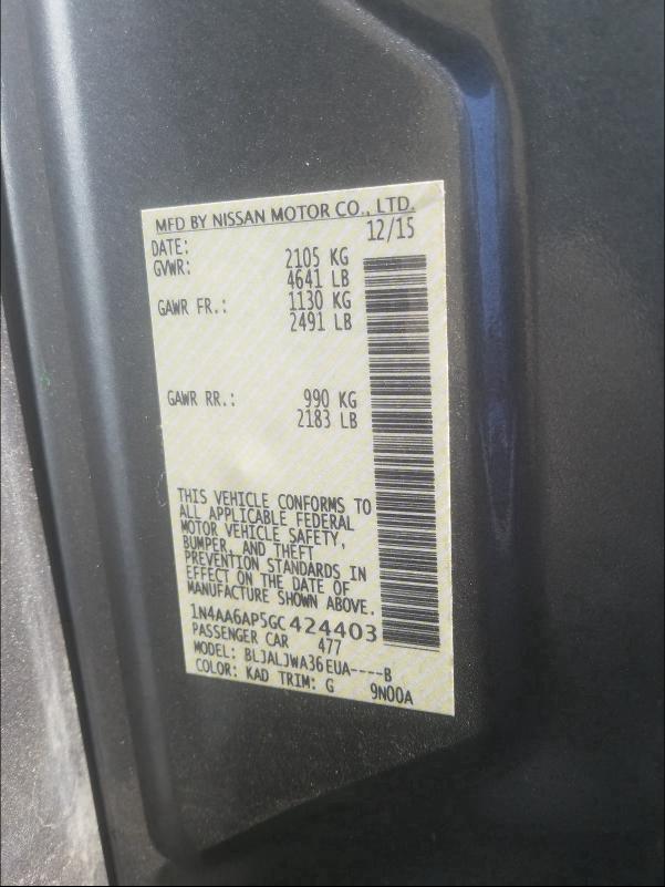 2016 NISSAN MAXIMA 1N4AA6AP5GC424403