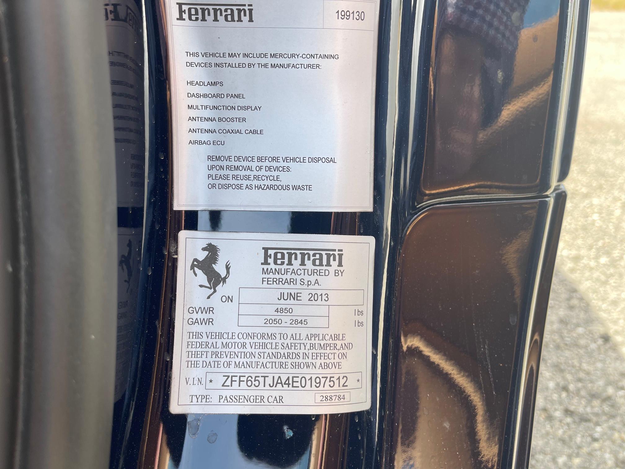 2014 FERRARI CALIFORNIA ZFF65TJA4E0197512