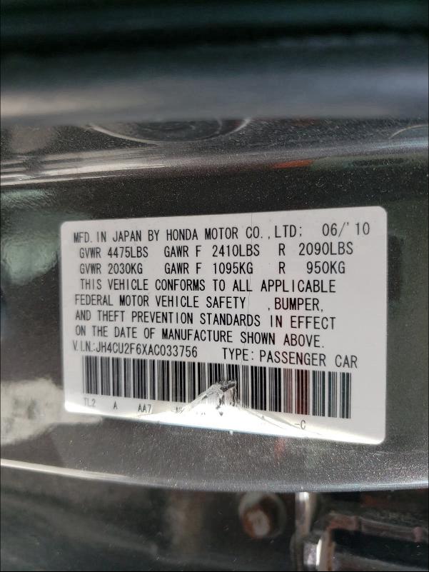 2010 ACURA TSX JH4CU2F6XAC033756