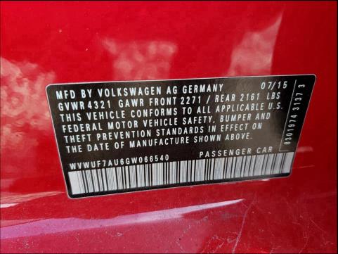 2016 VOLKSWAGEN GOLF R WVWUF7AU6GW066540