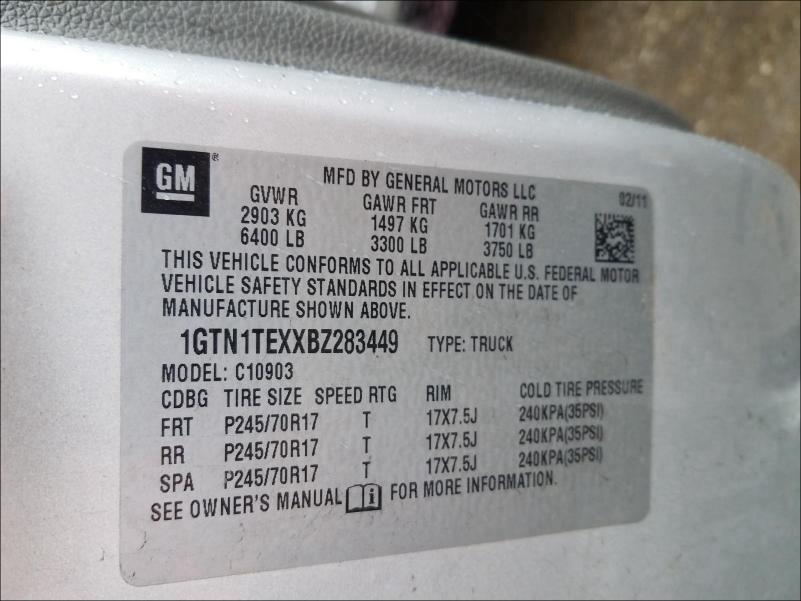 2011 GMC SIERRA C15 1GTN1TEXXBZ283449