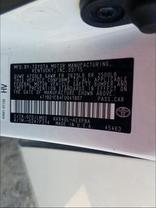 2015 TOYOTA AVALON HYB 4T1BD1EB4FU041807