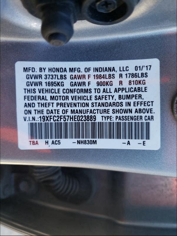 2017 HONDA CIVIC LX 19XFC2F57HE023889