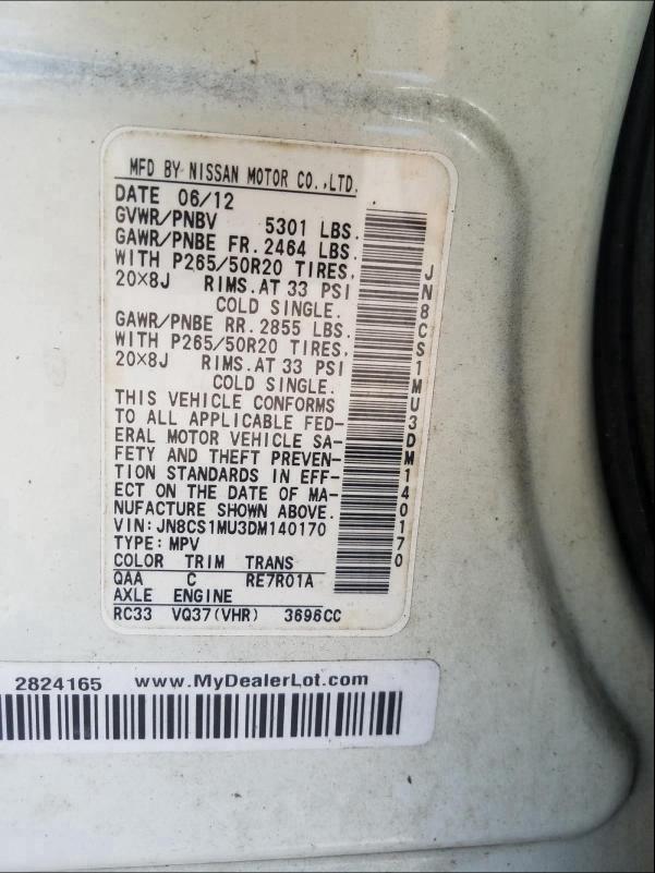 2013 INFINITI FX37 JN8CS1MU3DM140170
