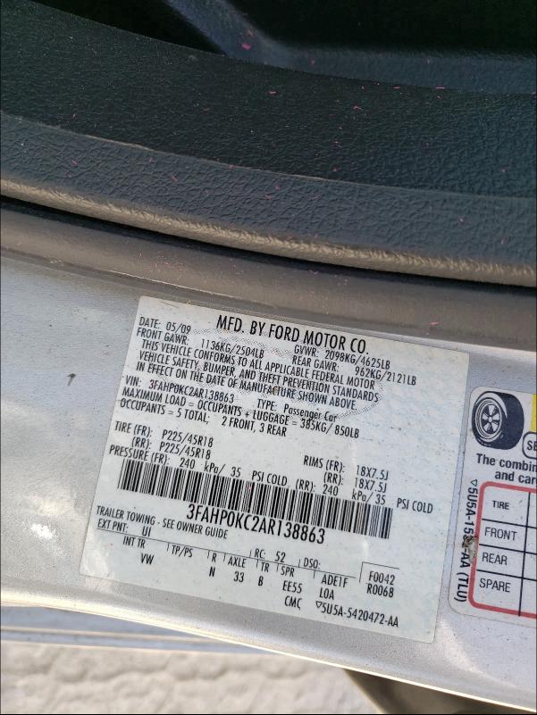 2010 FORD FUSION SPO 3FAHP0KC2AR138863