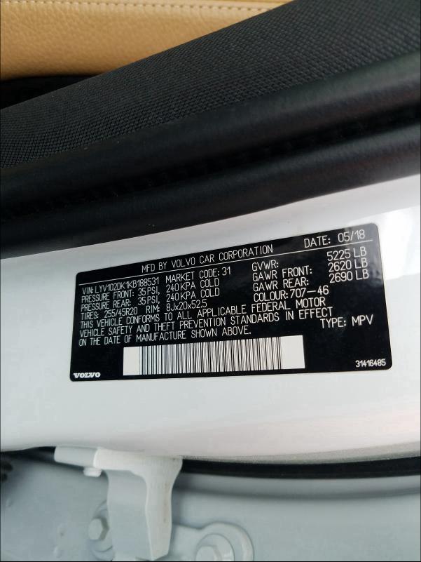 2019 VOLVO XC60 T5 MO LYV102DK1KB188531