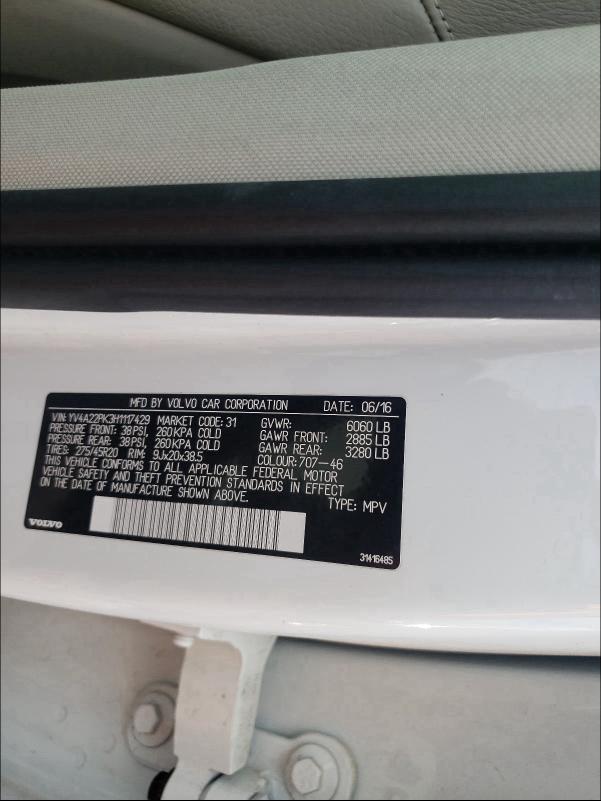 2017 VOLVO XC90 T6 YV4A22PK3H1117429