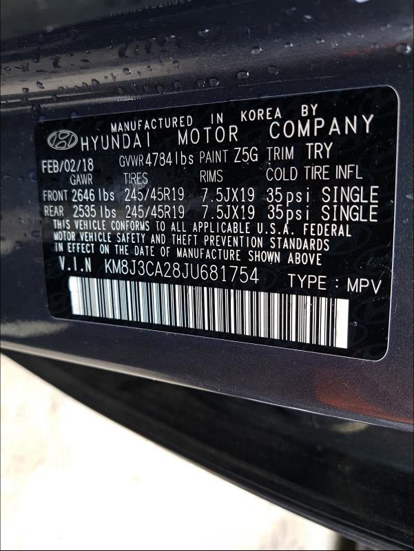 2018 HYUNDAI TUCSON VAL KM8J3CA28JU681754