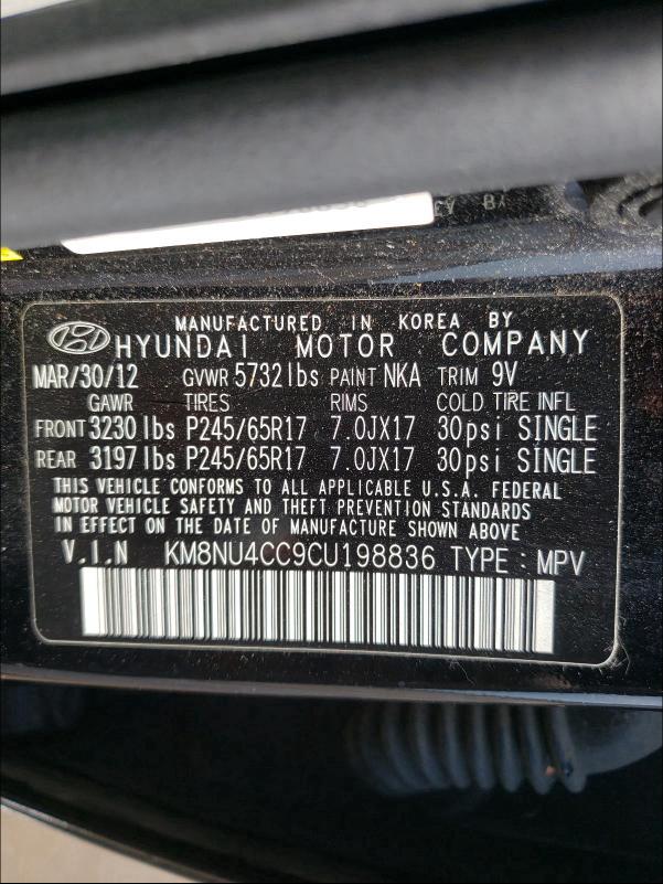 2012 HYUNDAI VERACRUZ G KM8NU4CC9CU198836