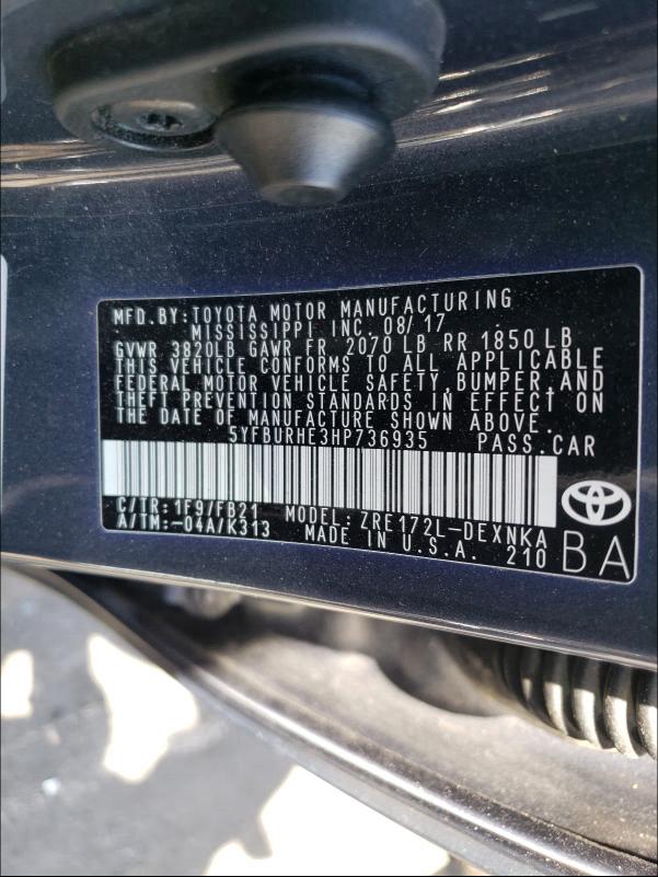 2017 TOYOTA COROLLA L 5YFBURHE3HP736935