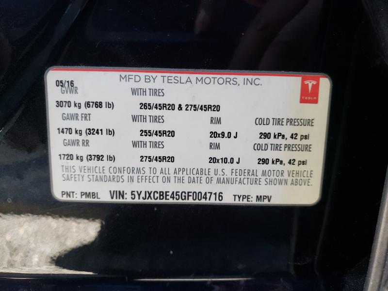 2016 TESLA MODEL X 5YJXCBE45GF004716