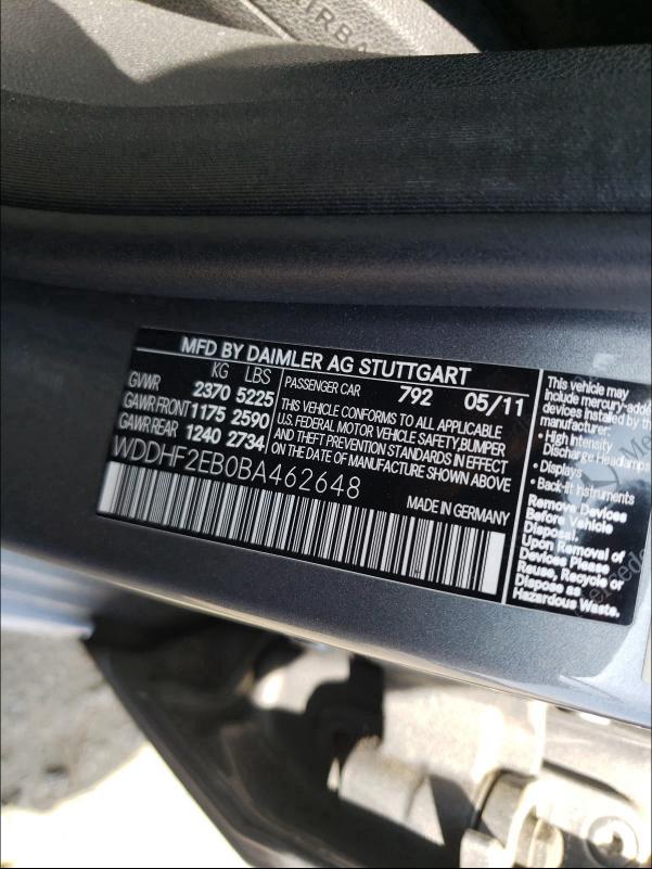 2011 MERCEDES-BENZ E 350 BLUE WDDHF2EB0BA462648