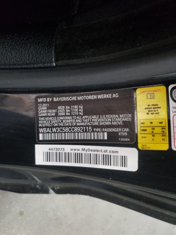 2012 BMW 640 I WBALW3C58CC892115