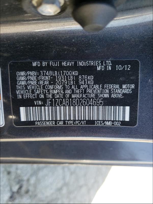 2013 SUBARU BRZ 2.0 PR JF1ZCAB18D2604695
