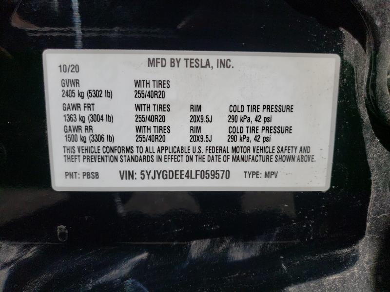 2020 TESLA MODEL Y 5YJYGDEE4LF059570