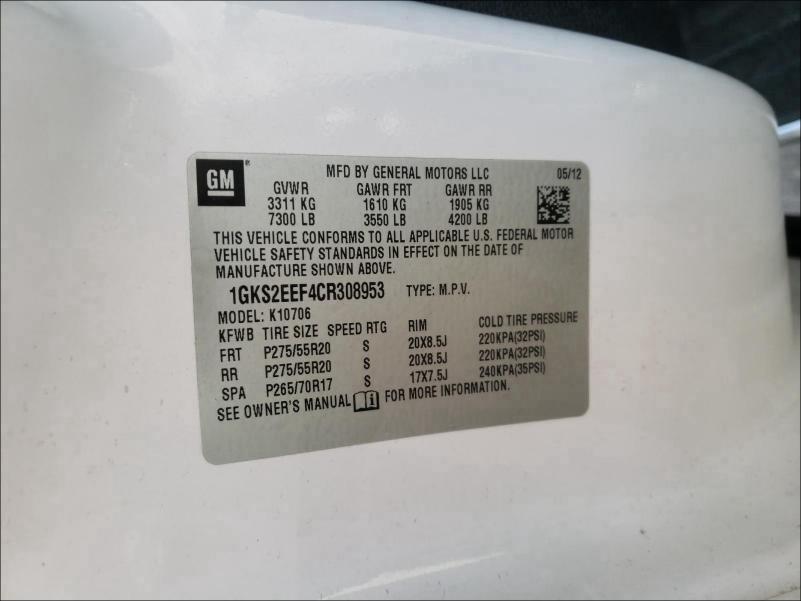 2012 GMC YUKON DENA 1GKS2EEF4CR308953