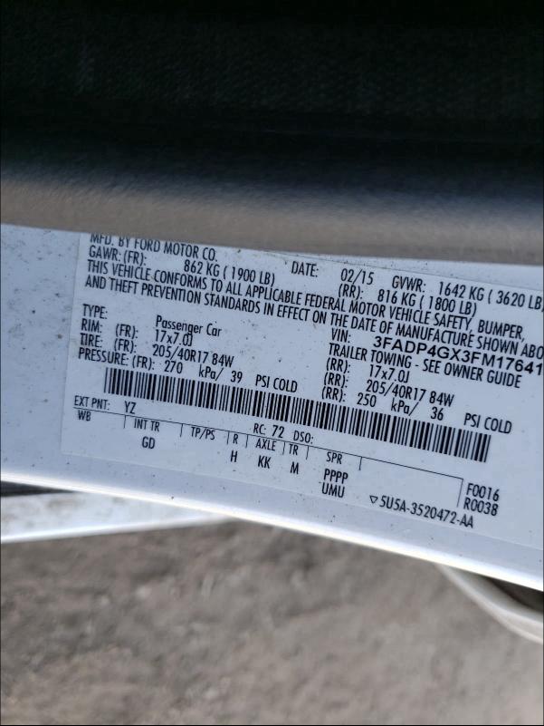 2015 FORD FIESTA ST 3FADP4GX3FM176415