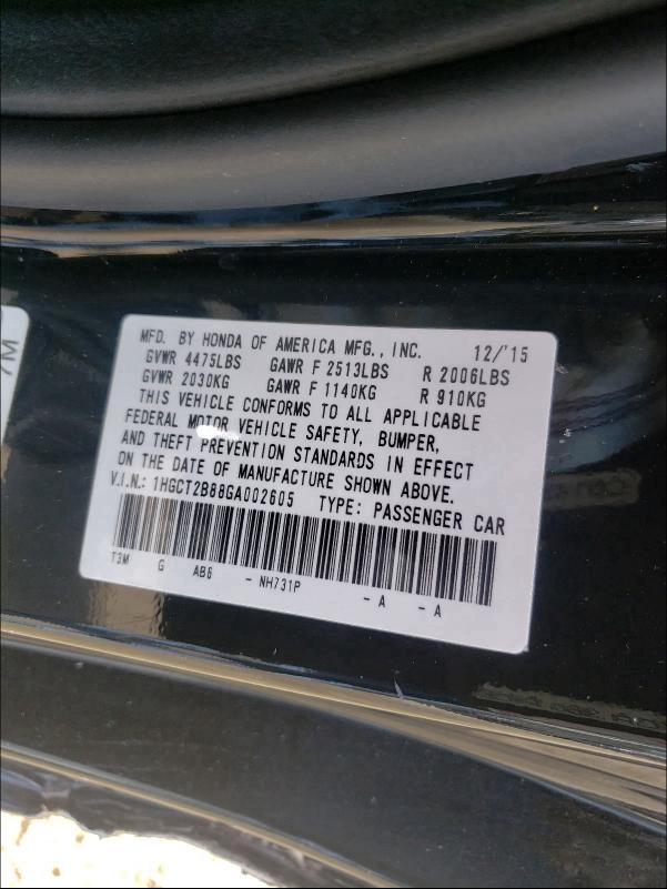 2016 HONDA ACCORD EXL 1HGCT2B88GA002605