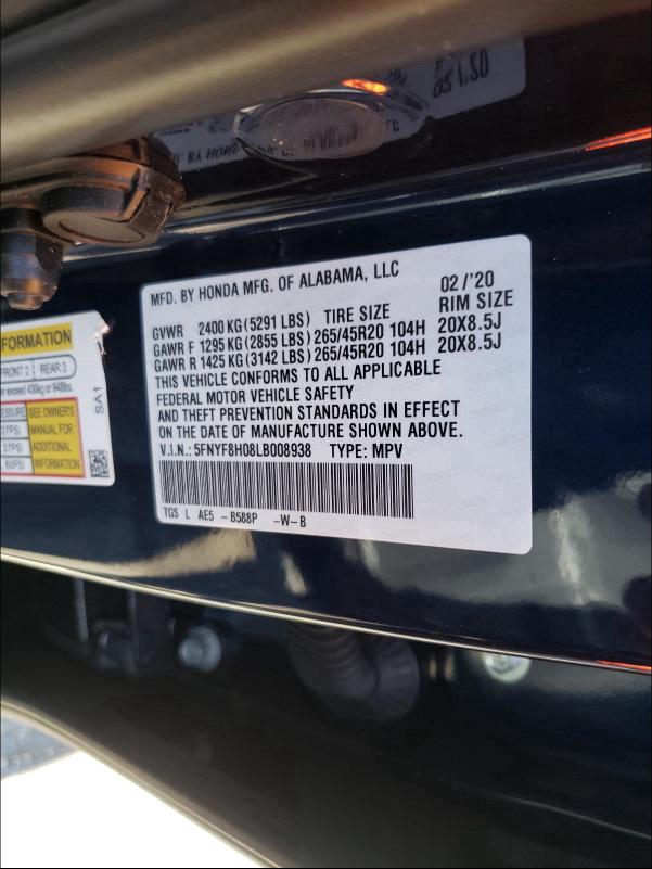2020 HONDA PASSPORT E 5FNYF8H08LB008938