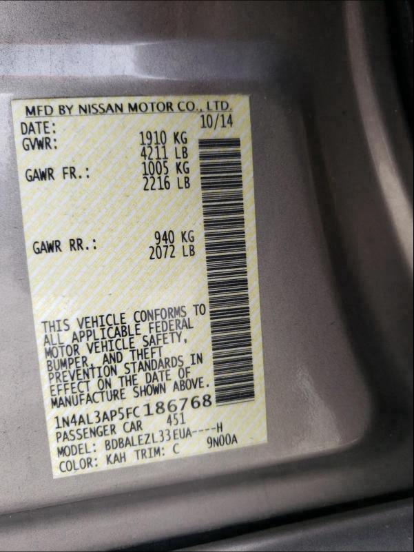 2015 NISSAN ALTIMA 2.5 1N4AL3AP5FC186768