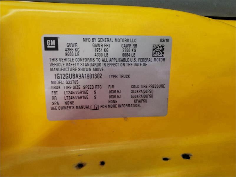 2010 GMC SAVANA G35 1GT2GUBA9A1901302
