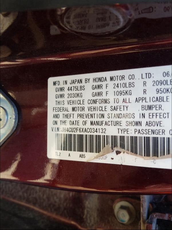 2010 ACURA TSX JH4CU2F6XAC034132