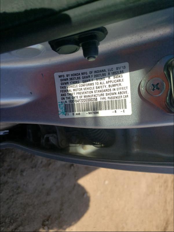 2013 HONDA CIVIC HYBR 19XFB4F22DE000258