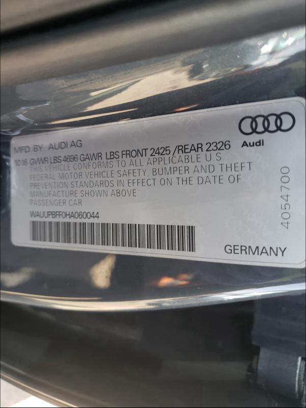 2017 AUDI A3 E-TRON WAUUPBFF0HA060044