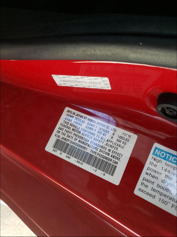 2016 HONDA CR-Z JHMZF1D4XGS000951