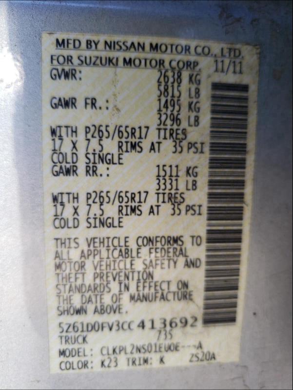 2012 SUZUKI EQUATOR SP 5Z61D0FV3CC413692