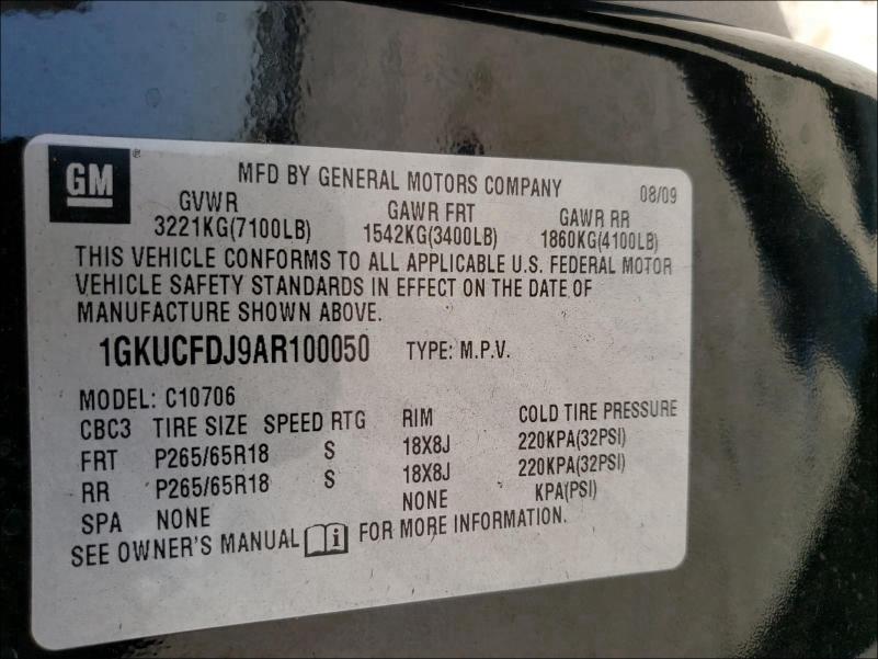 2010 GMC YUKON HYBR 1GKUCFDJ9AR100050