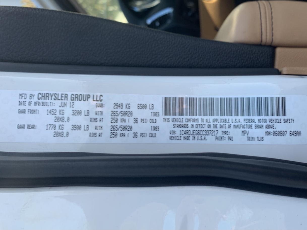 2012 DODGE DURANGO CI 1C4RDJEG6CC337217
