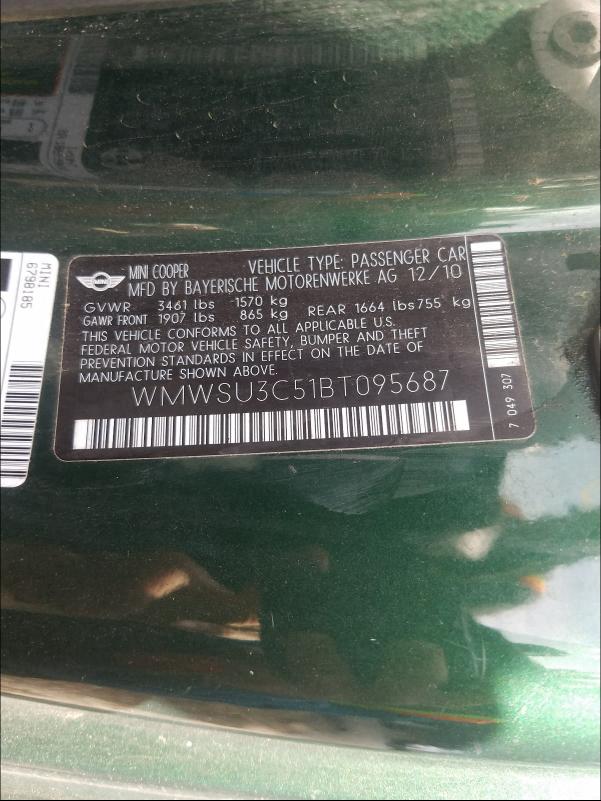 2011 MINI COOPER WMWSU3C51BT095687