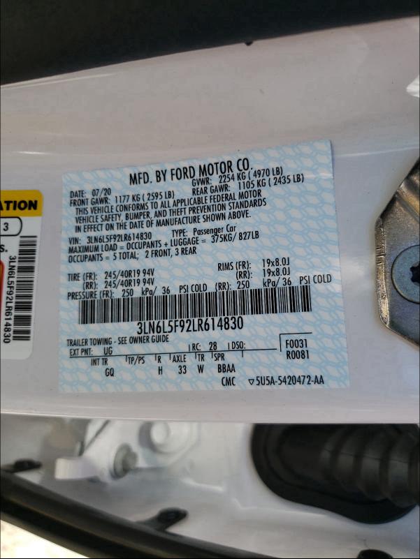 2020 LINCOLN MKZ RESERV 3LN6L5F92LR614830