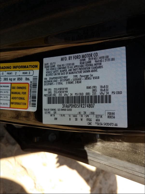 2015 FORD FUSION SE 3FA6P0HD5FR274807
