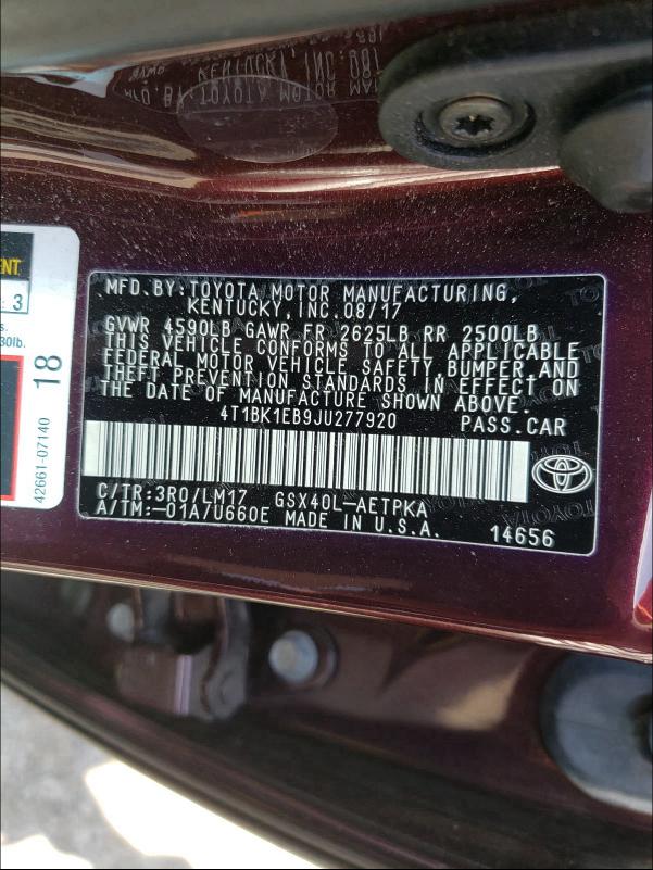 2018 TOYOTA AVALON XLE 4T1BK1EB9JU277920