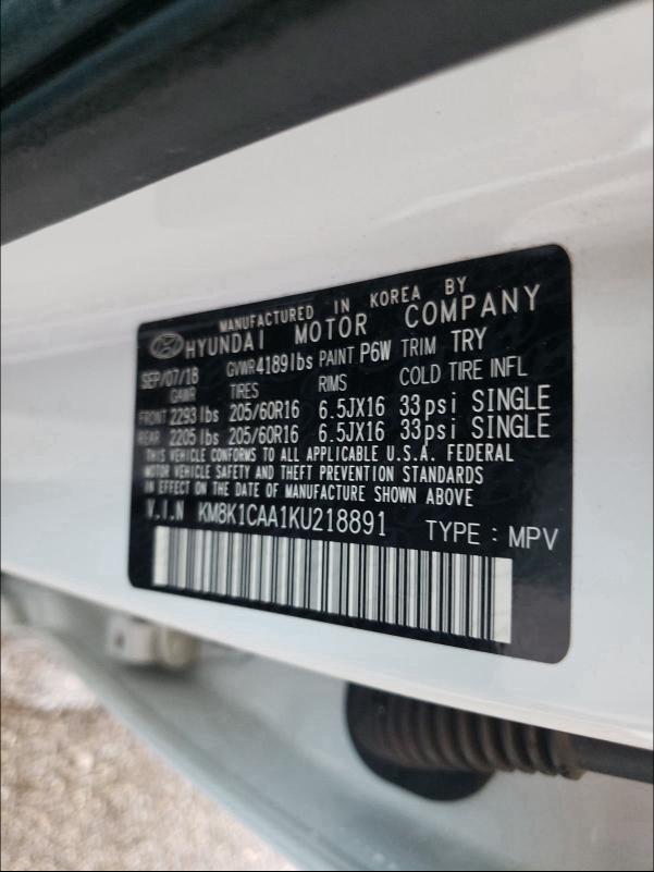 2019 HYUNDAI KONA SE KM8K1CAA1KU218891