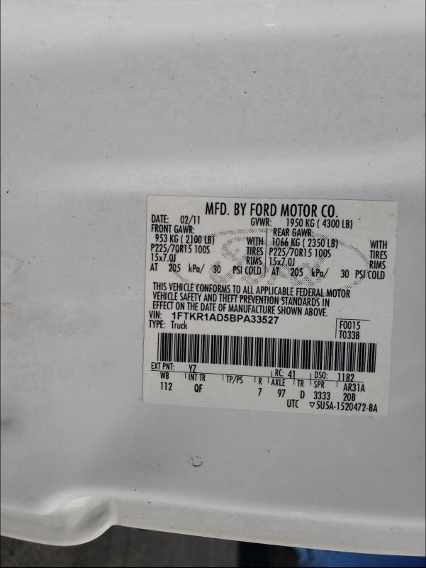 2011 FORD RANGER 1FTKR1AD5BPA33527