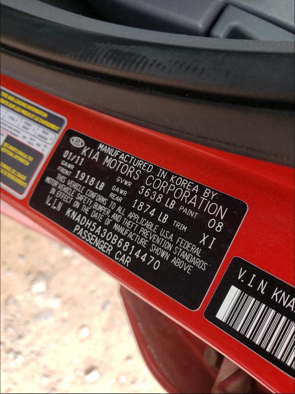 2011 KIA RIO BASE KNADH5A30B6814470