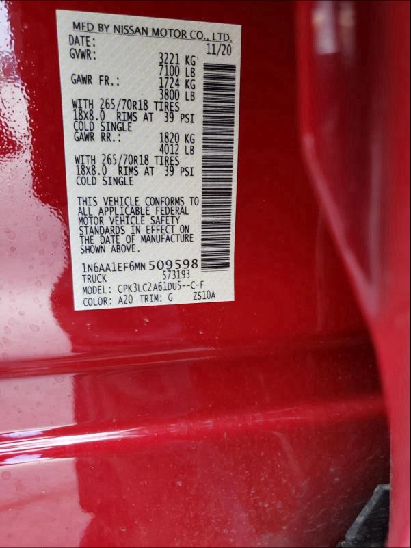 2021 NISSAN TITAN SV 1N6AA1EF6MN509598