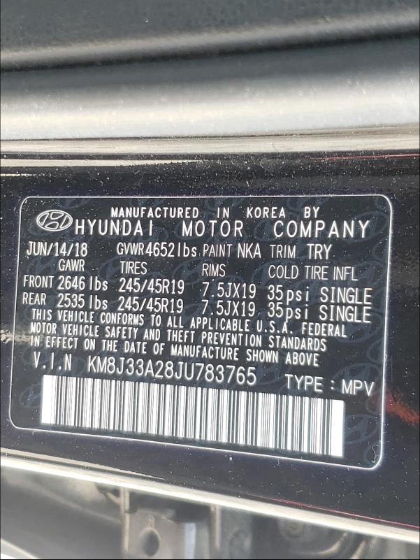 2018 HYUNDAI TUCSON VAL KM8J33A28JU783765