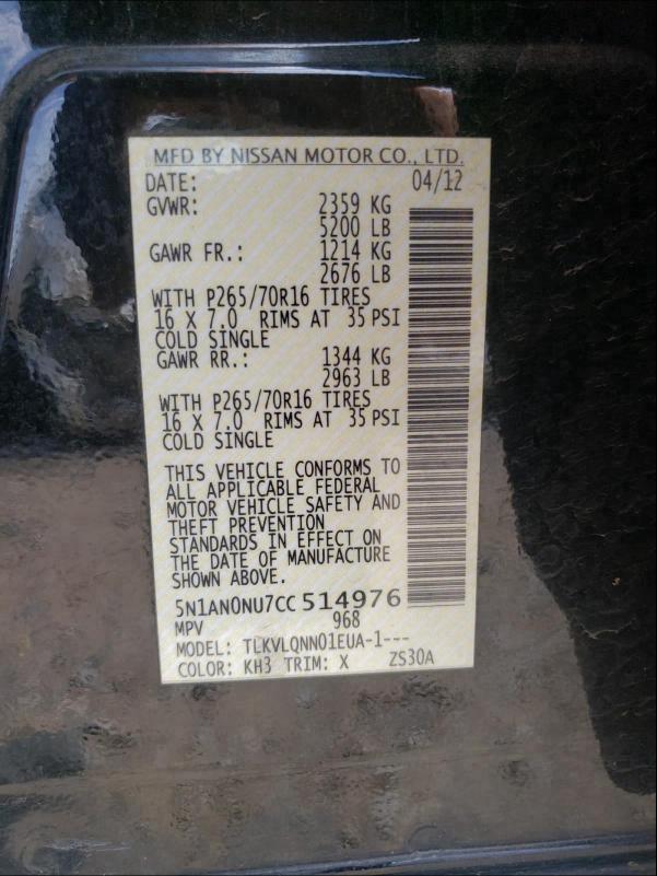 2012 NISSAN XTERRA OFF 5N1AN0NU7CC514976