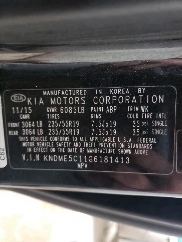 2016 KIA SEDONA SXL KNDME5C11G6181413