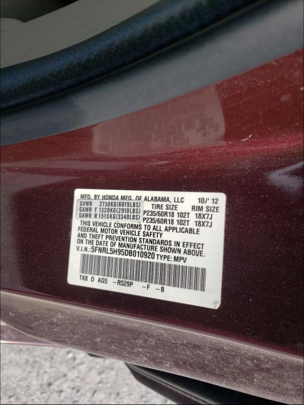 2013 HONDA ODYSSEY TO 5FNRL5H95DB010920
