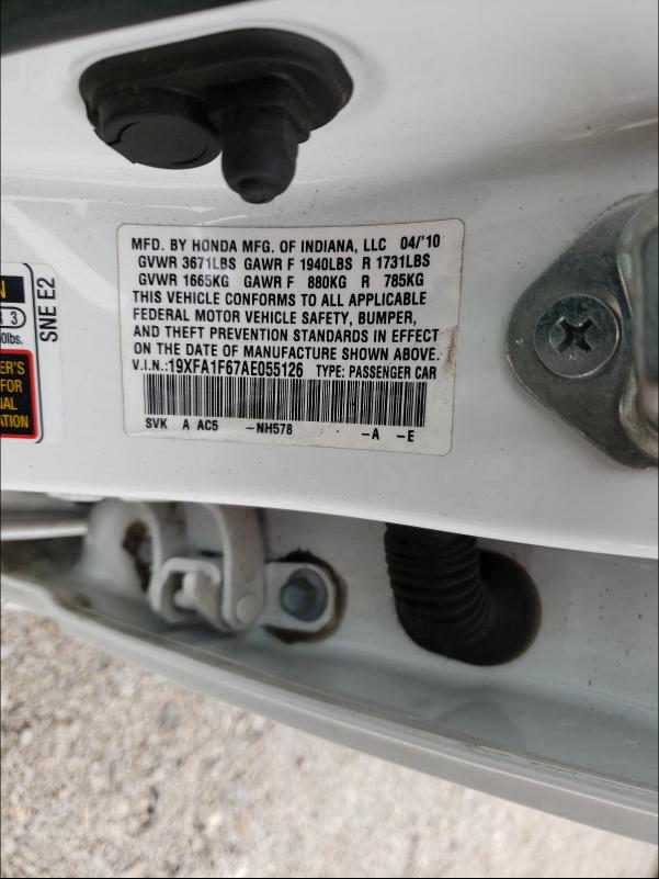 2010 HONDA CIVIC LX-S 19XFA1F67AE055126