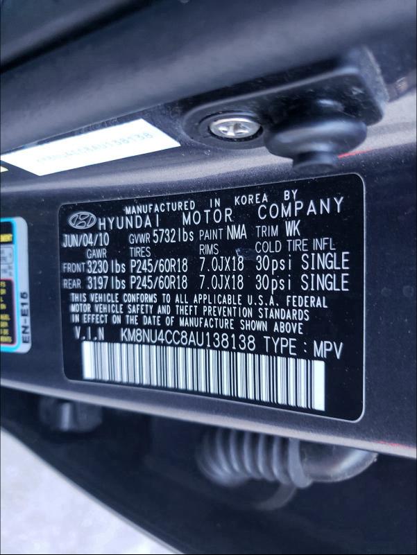 2010 HYUNDAI VERACRUZ G KM8NU4CC8AU138138
