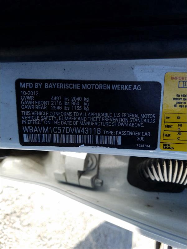 2013 BMW X1 SDRIVE2 WBAVM1C57DVW43118